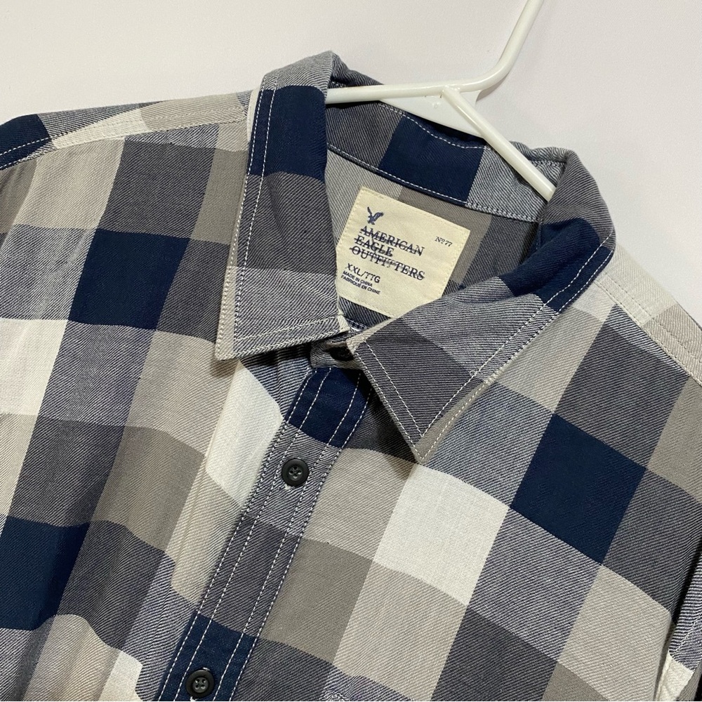 American Eagle Shirt Men XXL Plaid Heavy Warm Preppy Outdoor 100% Cotton